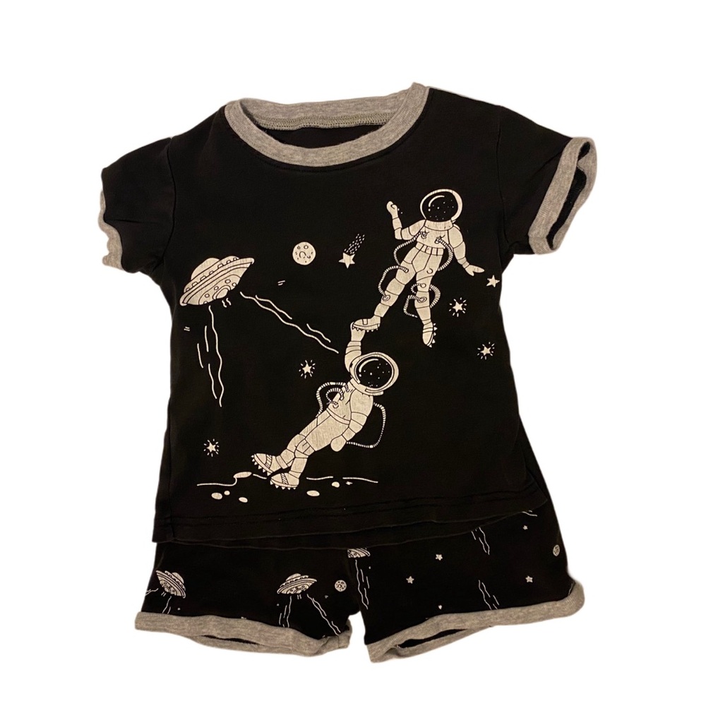 Infant toddler astronaut space short sleeve tee shirt and shorts pajama set